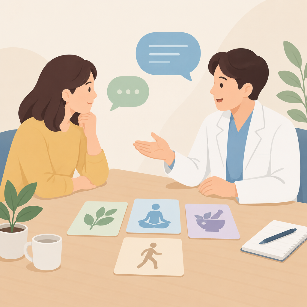 AI 생성 설명 이미지: 남부터미널역 근처병원 장덕 한방병원 | 치료 선택을 함께 논의하는 공동 의사결정